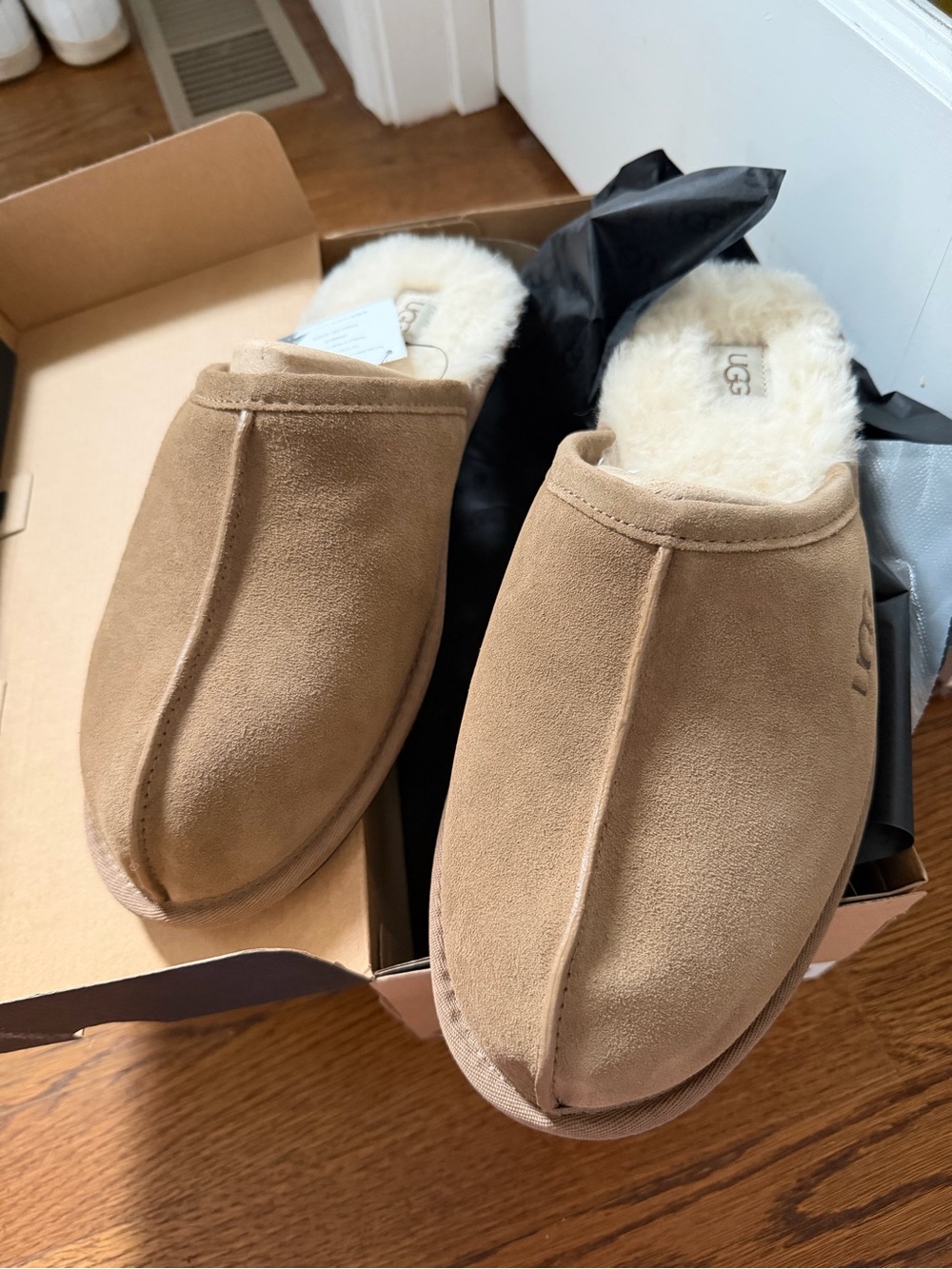 UGG Chestnut Suede Shearling-Lined Slip-On Mules